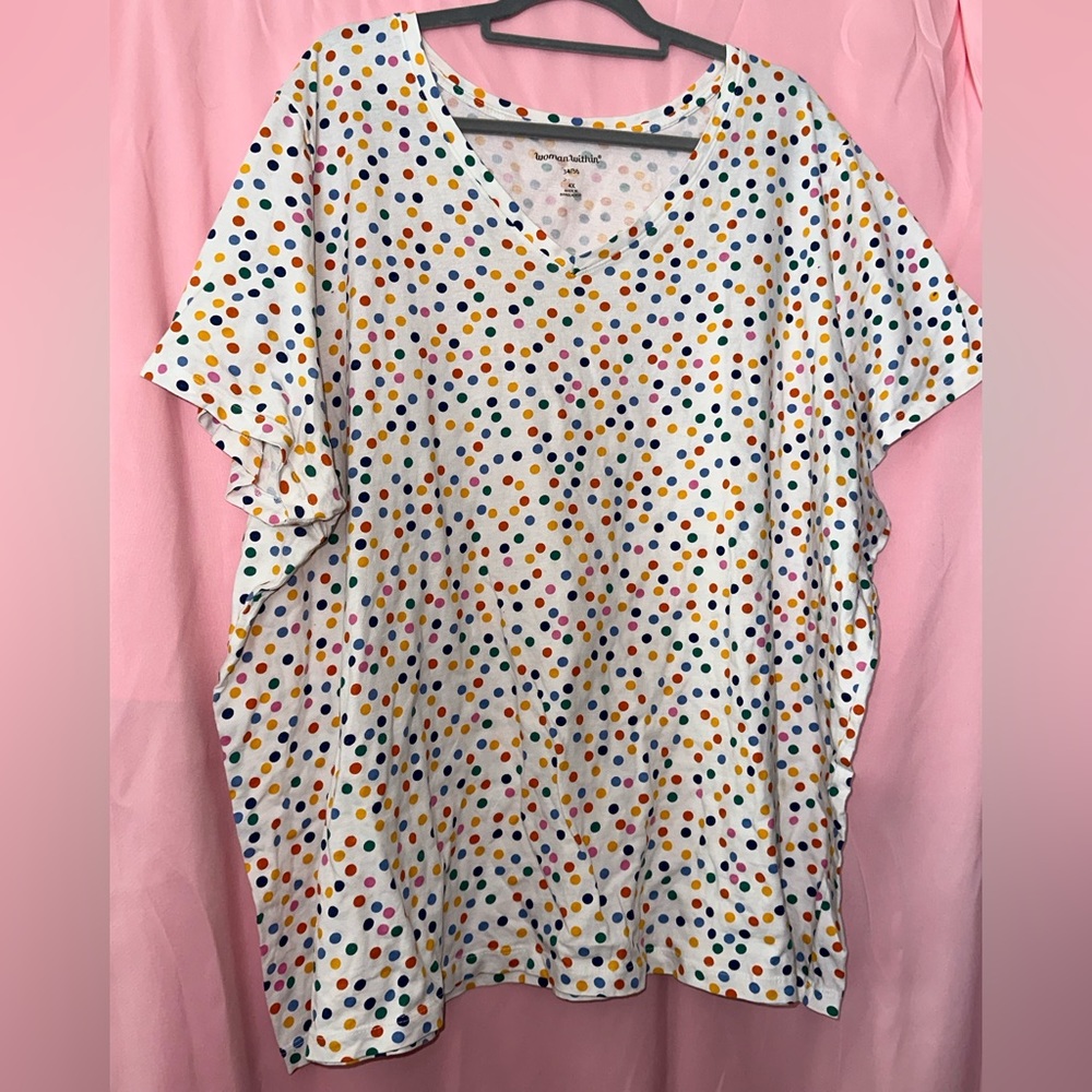 Woman Within Rainbow Polka Dot V-Neck T-Shirt